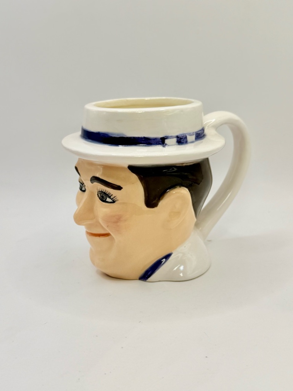 Novelty Gentleman Face Ceramic Toby Mug in White and Blue
